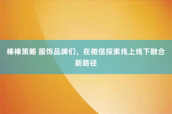 棒棒策略 服饰品牌们，在微信探索线上线下融合新路径